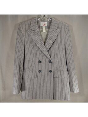 Mondi Womens Size 36 US 6 Grey Pinstripe Virgin Wool Double Breasted Blazer Y2K